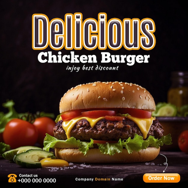 Delicious Burger Social Media Post Banner Food Menu Template