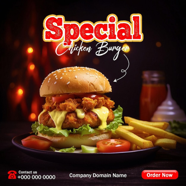 Delicious Burger Social Media Post Banner Food Menu Template