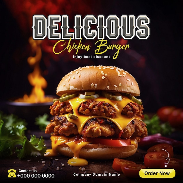 Delicious Burger Social Media Post Banner Food Menu Template