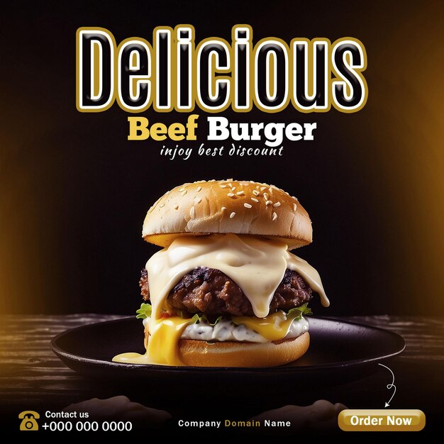 Delicious Burger Social Media Post Banner Food Menu Template