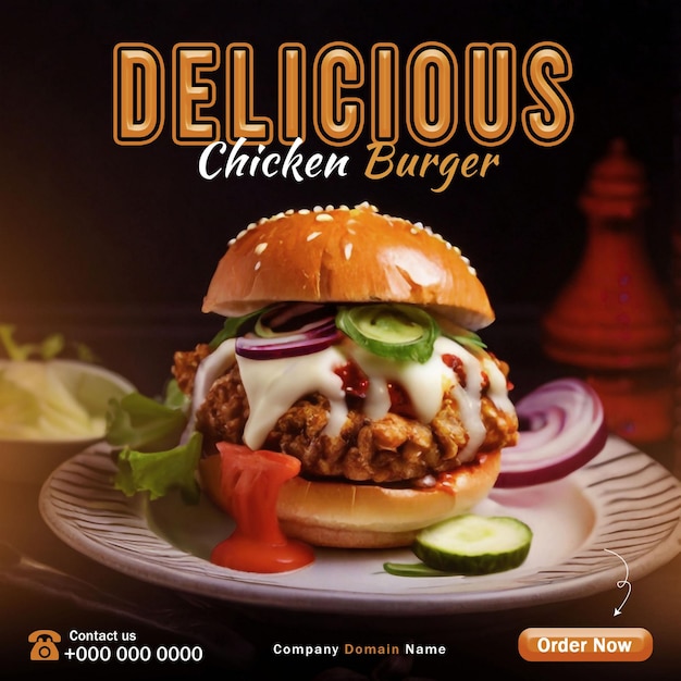 Delicious Burger Social Media Post Banner Food Menu Template