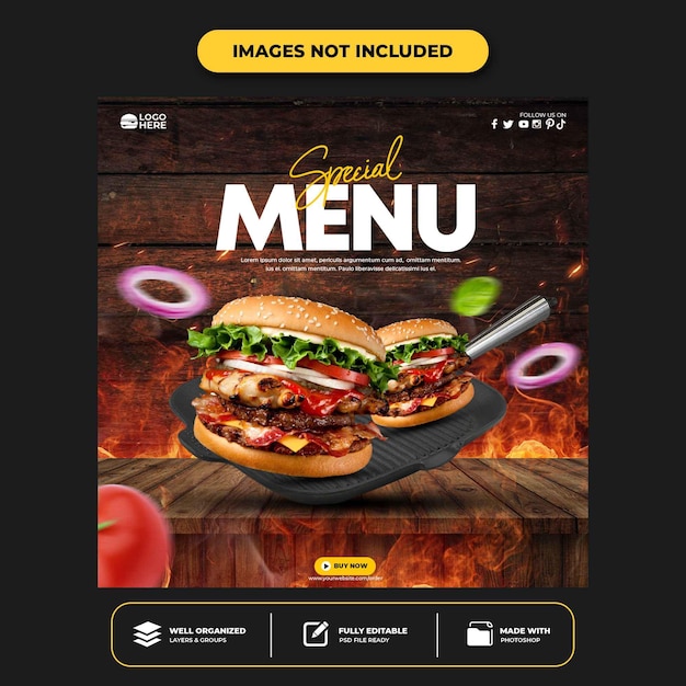 Delicious burger social media post template