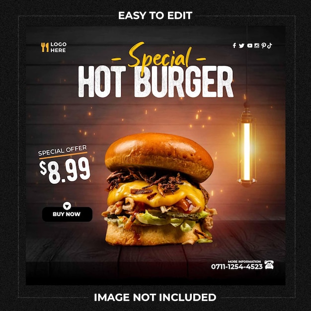 Delicious burger social media post template