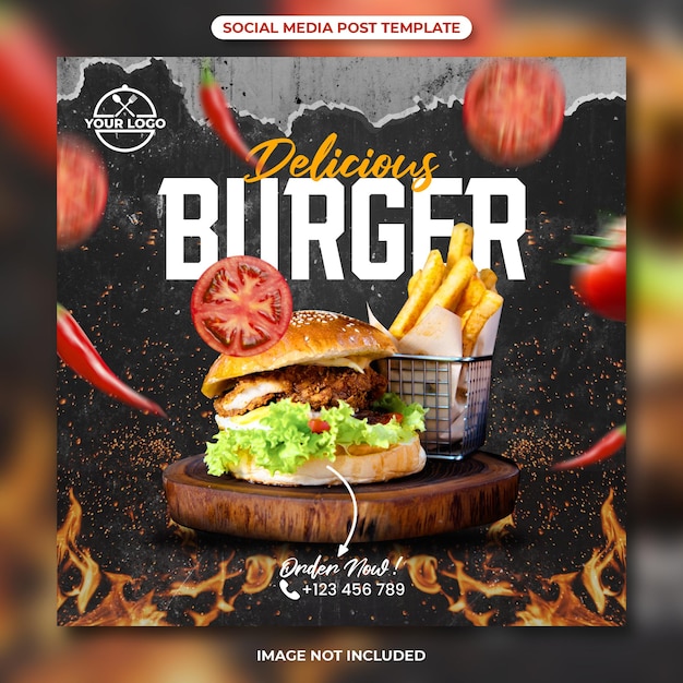 Delicious burger social media post template