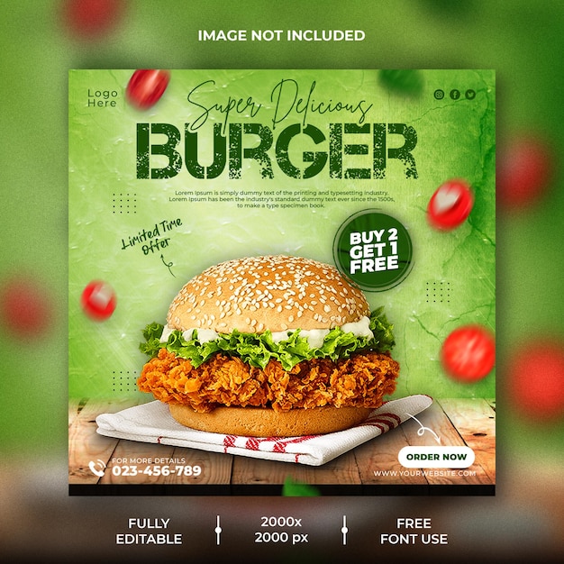 Delicious burger social media promotional banner template