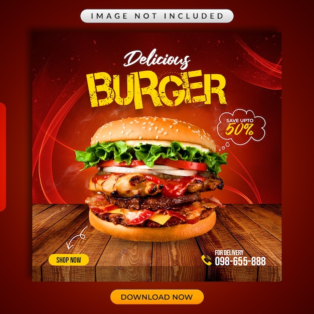 Delicious Burger Social Media Promotional Banner Template