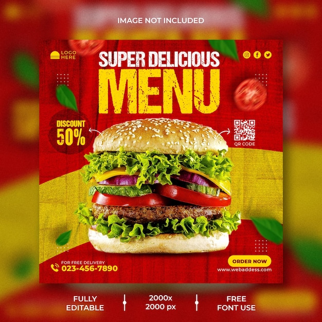 Delicious burger social media promotional banner template