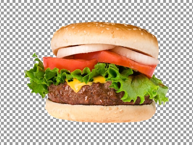 Delicious burger with beef meat isolated on transparent background