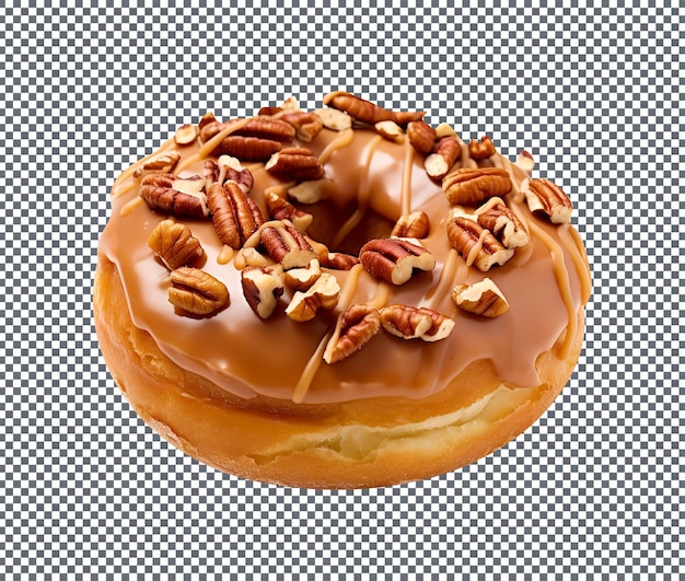 Delicious Caramel Pecan donut isolated on transparent background