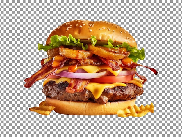 Delicious cheese beef burger isolated on transparent background