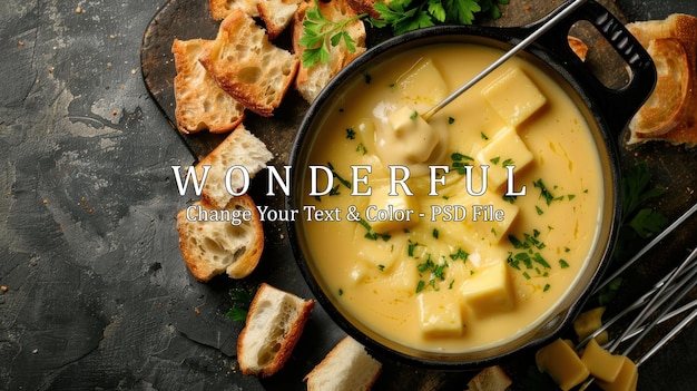 PSD delicious cheese fondue with toasted bread