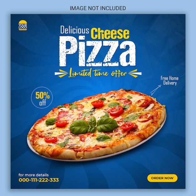 delicious cheese pizza social media banner design