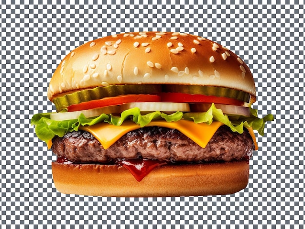 Delicious cheeseburger isolated on transparent background