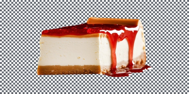 Delicious cheesecake with berry jam isolated on transparent background