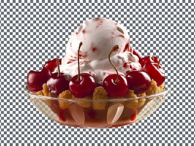 Delicious cherry sundae isolated on transparent background