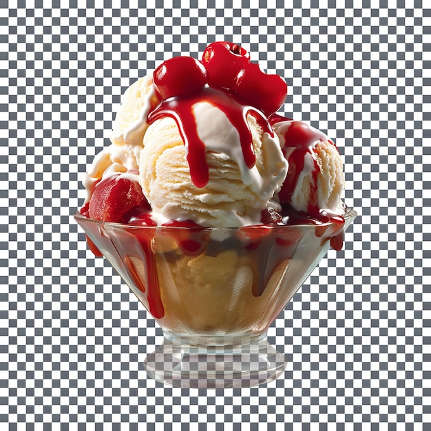 Delicious cherry sundae isolated on transparent background