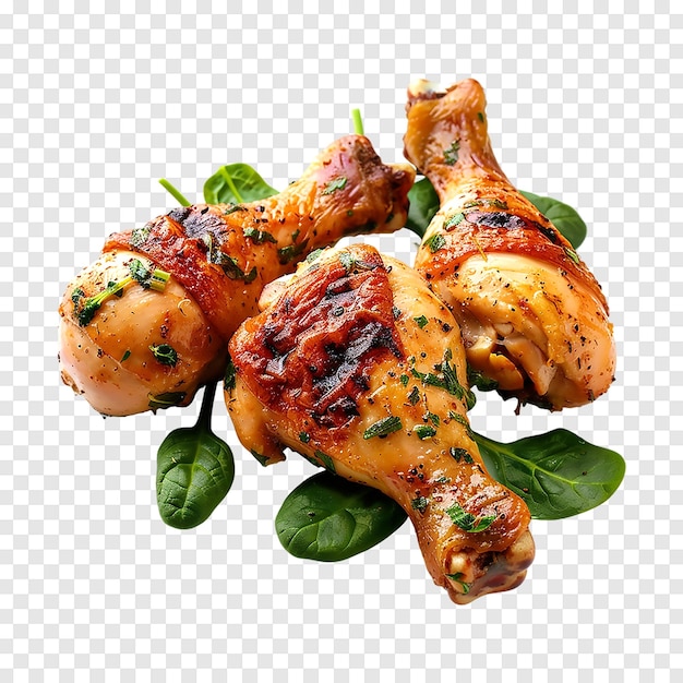 PSD delicious chicken drumsticks with spinach isolated on a transparent background