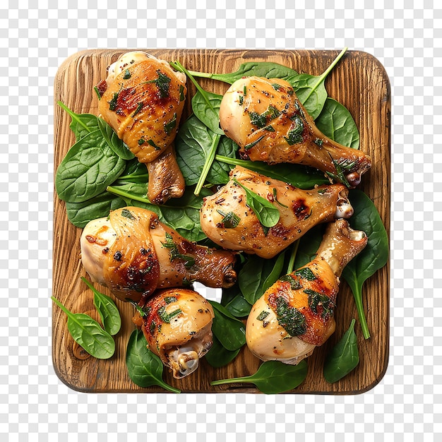 PSD delicious chicken drumsticks with spinach isolated on a transparent background