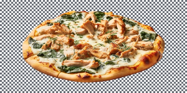 Delicious chicken florentine pizza isolated on transparent background