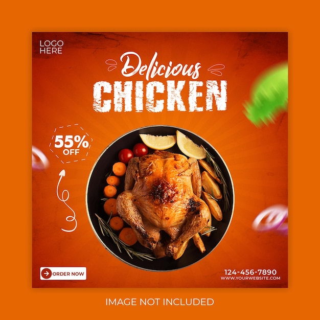 Delicious chicken food menu social media post banner template