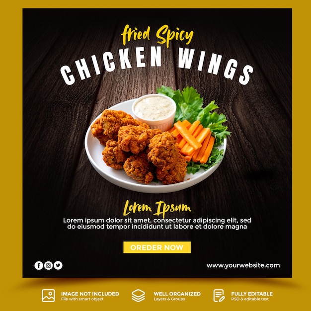 Delicious chicken food menu social media post banner template