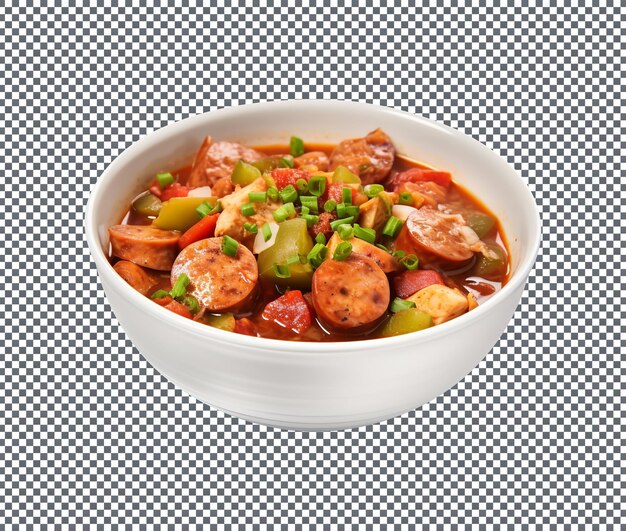 Delicious Chicken Gumbo in bowl isolated on transparent background