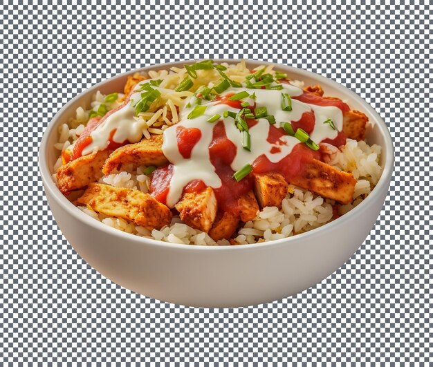 Delicious Chicken Parmesan Burrito in bowl isolated on transparent background