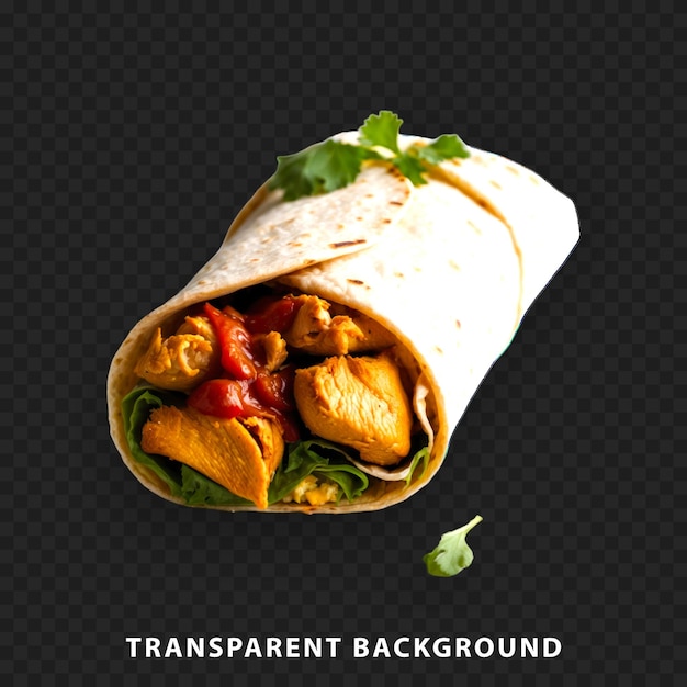 A delicious chicken wrap isolated on a transparent background