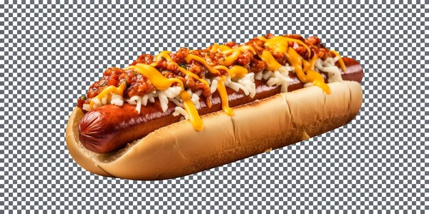 PSD delicious chili hotdog isolated on transparent background