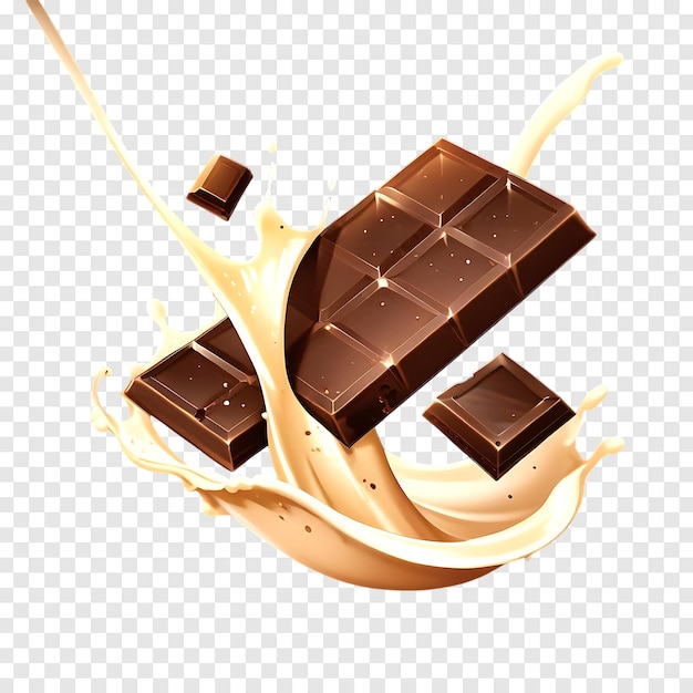 Delicious chocolate bars with splash isolated on transparent background