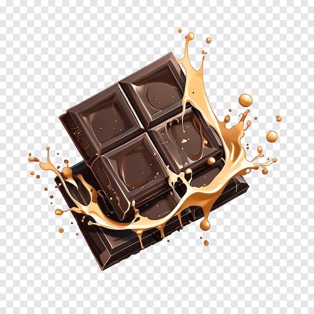 Delicious chocolate bars with splash isolated on transparent background