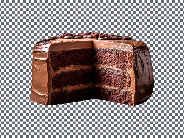 PSD delicious chocolate cake slice with melted chocolate isolated on transparent background