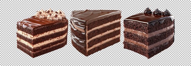 PSD delicious chocolate cake slices on transparent background