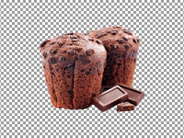 Delicious chocolate chip cupcake with pieces isolated on transparent background