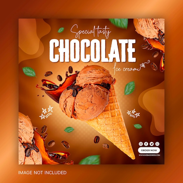 Delicious chocolate cone ice cream social media template Instagram post design