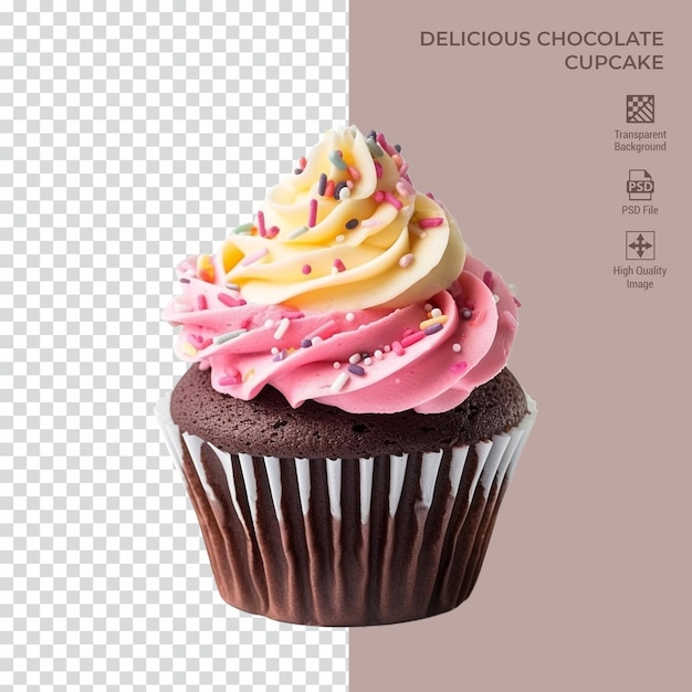 Delicious Chocolate Cupcake with Icing isolated on transparent background