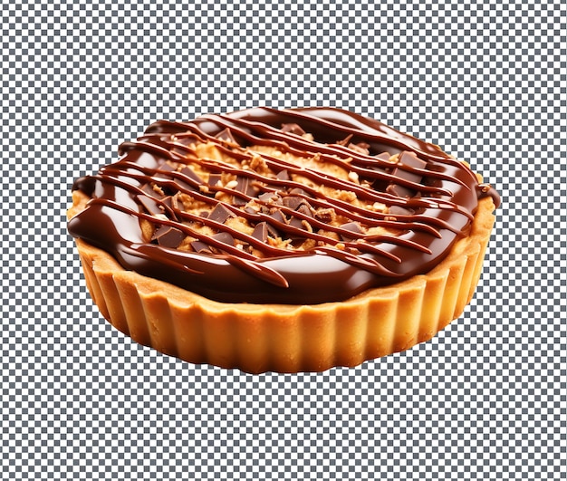 Delicious chocolate peanuts butter tart isolated on transparent background