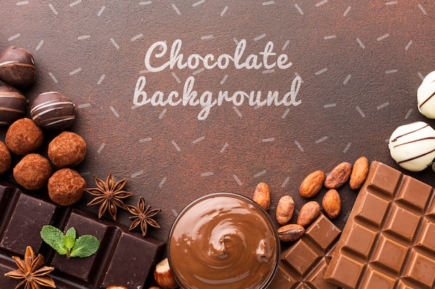 Delicious chocolate with brown background mock-up