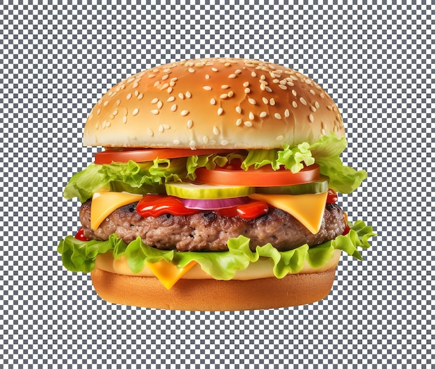 Delicious classic burger isolated on transparent background