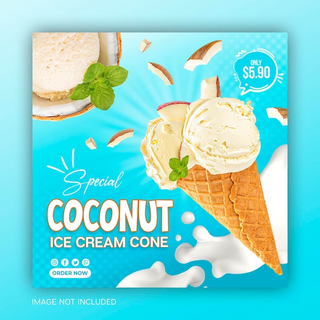 Delicious Coconut ice cream social media banner Instagram post design