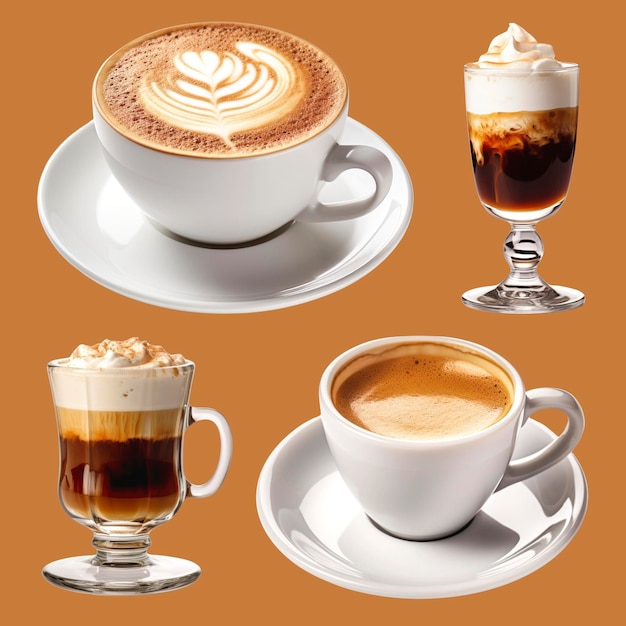 PSD delicious coffee drinks assortment set