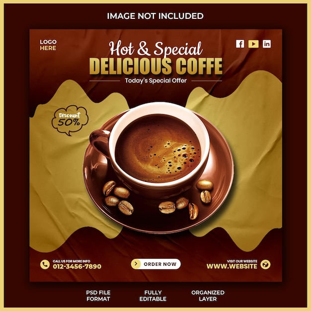 Delicious Coffee promotion social media post banner template design