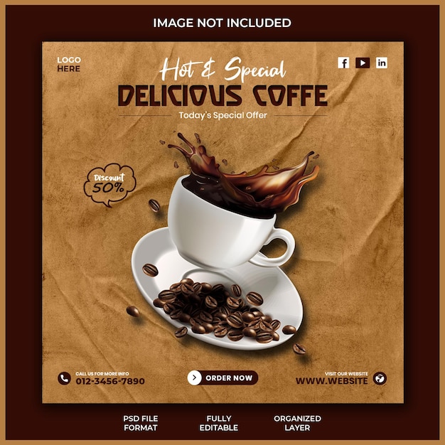 Delicious Coffee promotion social media post banner template design