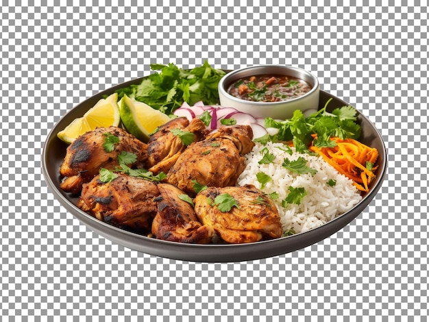 Delicious cooked meat plate with rice isolated on transparent background