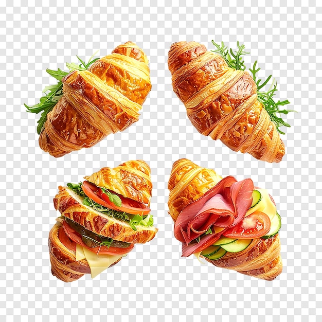 PSD delicious croissant sandwiches on a transparent background