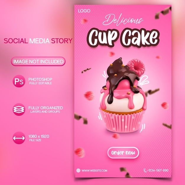 Delicious cupcake Facebook and instagram story design