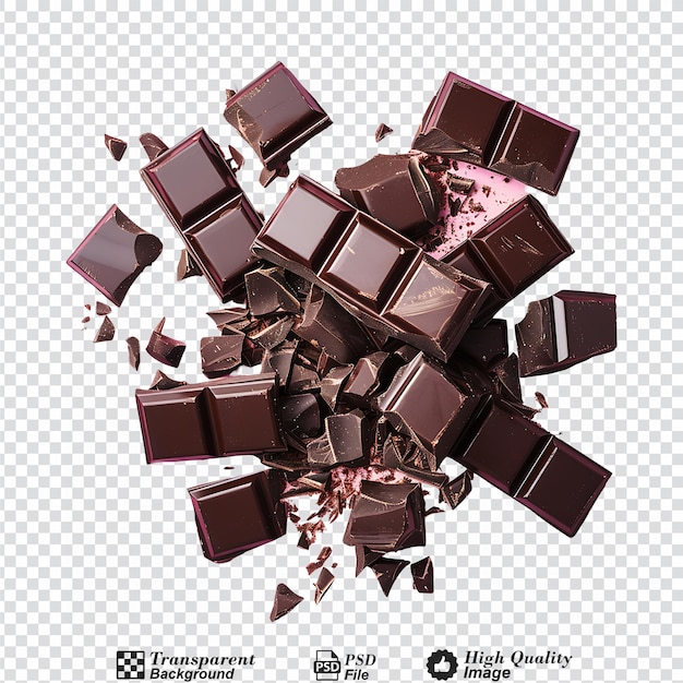 Delicious dark chocolate pieces isolated on transparent background