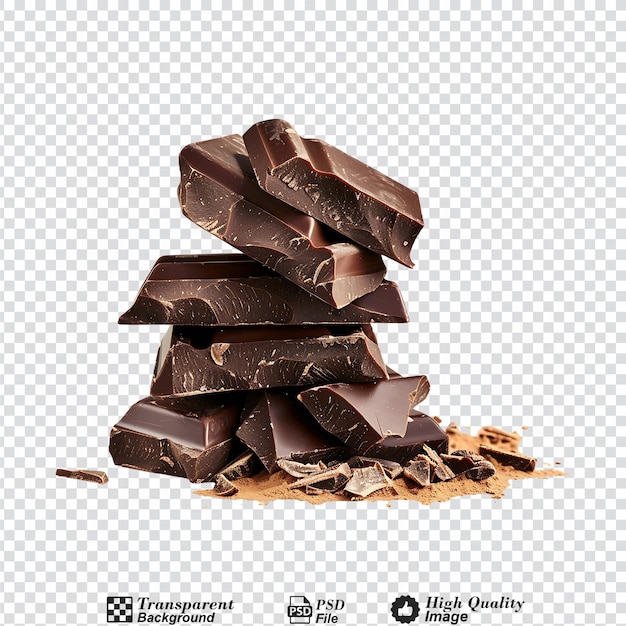 Delicious dark chocolate pieces isolated on transparent background