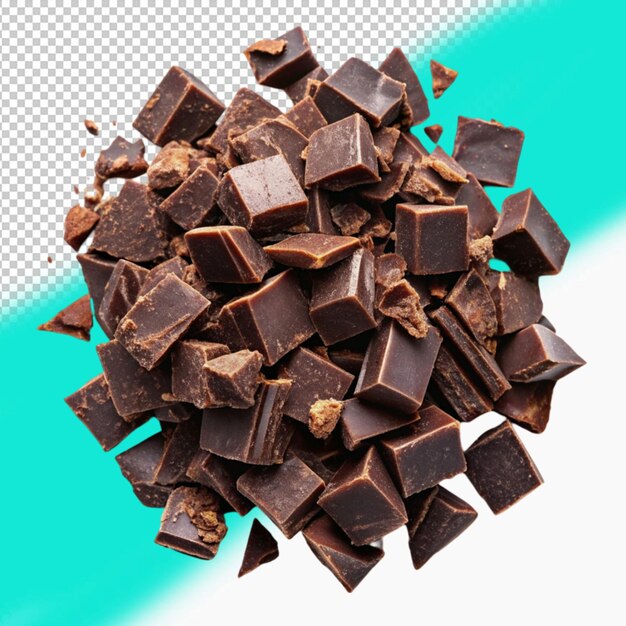 Delicious dark chocolate pieces isolated on transparent background