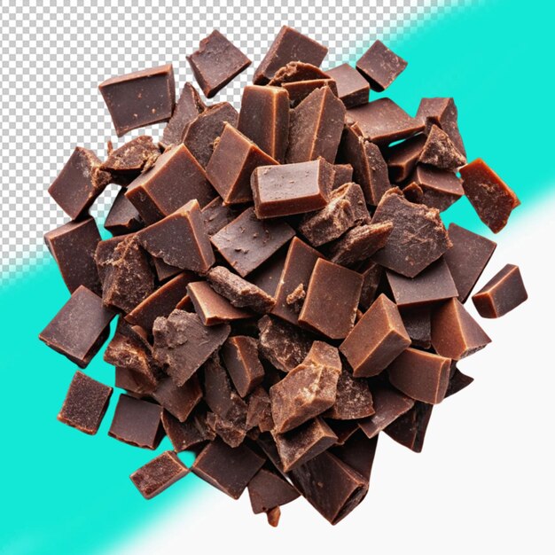 Delicious dark chocolate pieces isolated on transparent background